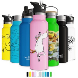 Kids Water Bottle Easy-Sip Straw Lid Leak-Proof Insulated Stainless Steel Thermos Perfect for School & Pickleball 3 Lids BPA-Free Keeps Drinks Cold for 24 Hours (25 oz, Ocean)