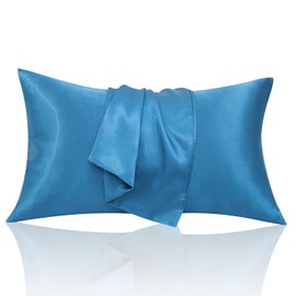 2 Piece Satin Pillowcase for Hair and Skin Similar to Silk Pillow Cases with Envelope Closure Cooling Pillow Cases for Sleeping Gifts for Women Men (20"x36"King Size,Peacock Blue)