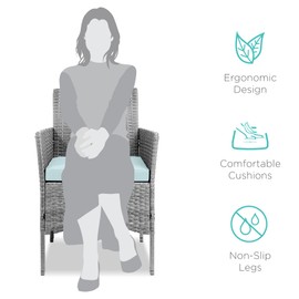 Best Choice Products 3-Piece Outdoor Wicker Conversation Bistro Set, Space Saving Patio Furniture for Garden w/Side Table - Gray/Pastel Blue