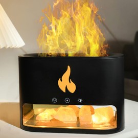 Yaledi Fireplace Flame Diffuser, Aromatherapy Essential Oil 250ml Himalayan Salt Lamp Cool Mist Ultrasonic Humidifier for Bedroom,Office,Home, Auto Shut-Off, Night Light (Black), (M23)