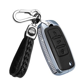 TECART Flip Folding Car Key Case fit for VW Volkswagen Polo Passat Golf MK6 Tiguan Caddy Scirocco Keyring Accessories fit for SKODA Fabia Octavia Superb 3 Buttons Key Cover Shell Keychain A black
