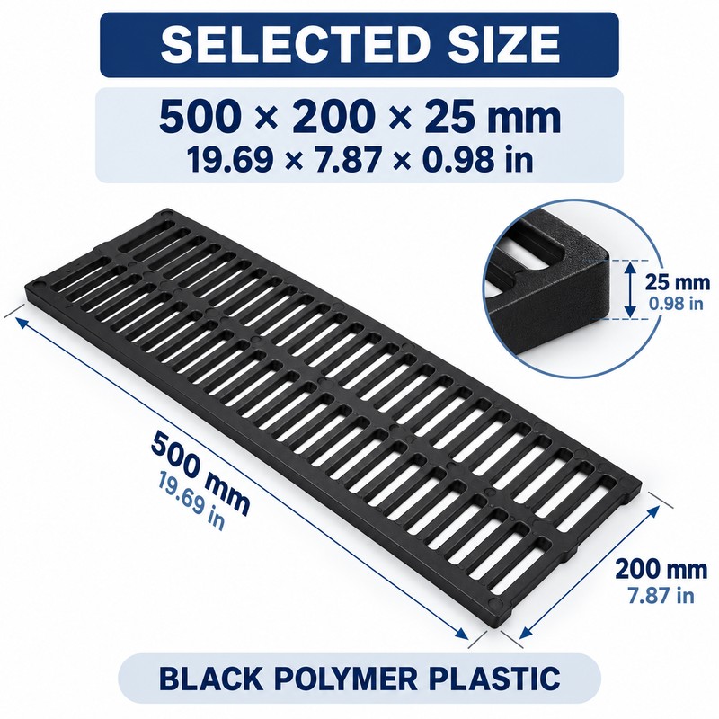 20 Inch Polymer Resin Trench Drain Grate, 7.87 Inch Wide