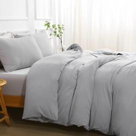 SASTTIE Duvet Cover Queen 3 Pieces, Light Grey Queen Size Duvet Cover Set, Ultra Soft Duvet Cover with Zipper Closure, Corner Ties, 90x90 Inch