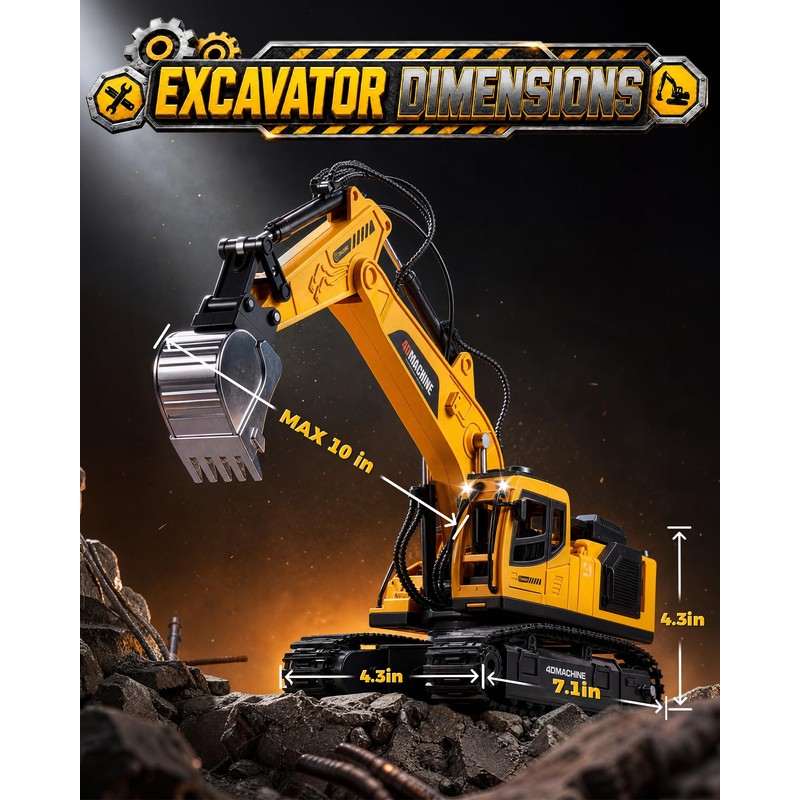 LADFAR Remote Control Excavator Toy for Boys, 1:18 14-Channel RC