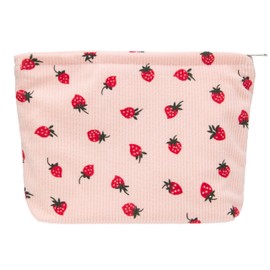 PAZIMIIK Makeup Bag Large Cotton Zipper Pouch for Purse Travel Canvas Make Up Organizer for Women Cosmetic,Strawberry Pink