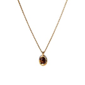 Moonffay Natural Tiger Eye Necklace, Gold Stone Pendant Necklace, Vintage Gemstone Jewelry, Chunky Statement Wedding Prom Minimalist Boho Necklace