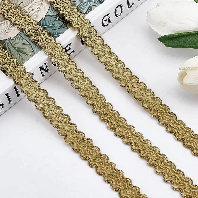 FINGERINSPIRE 12m 15mm Gold Edge Woven Braid Trim Handmade Polyester