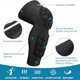 Padded Knee & Shin Guards Calf Pads Protector Compression Leg Sleeve Knee Brace for Football Basketball Volleyball Soccer Baseball for Youth Adult (1 
