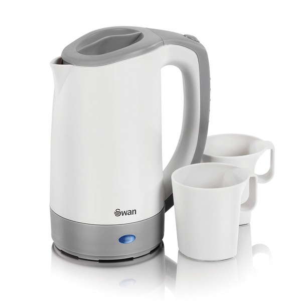 Swan Dual Voltage Travel Kettle with Two Tea Cups, 0.5