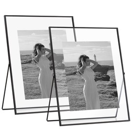 eletecpro 11x14 Metal Picture Frame Set of 2 with Real Glass Cover, Horizontal Tabletop Display Photo for Multiple Size up to 11x14, Floating Photo Frame for Wedding, Party, Home Decor, Black
