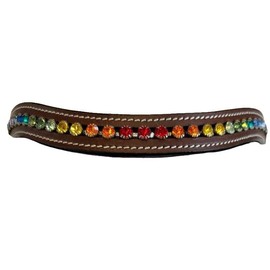 Equitem Rainbow Crystal Bling Wave Leather English Browband (Pony 14", Brown Leather)