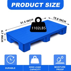 Kritkin Plastic Pallets for Basement Storage Lightweight Floor Pallets Display Pallets for Outside Waterproof Storage Pad Lightweight Wear Resistant Basement Pallet for Floor (31.5 x 15.8 x 4.7 Inch)