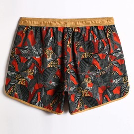 MaaMgic Men's Swimming Shorts Vintage Retro Board Shorts 4-Way Stretch Quick Drying with Mesh Lining and Adjustable Drawstring Reusable, Leopard-red