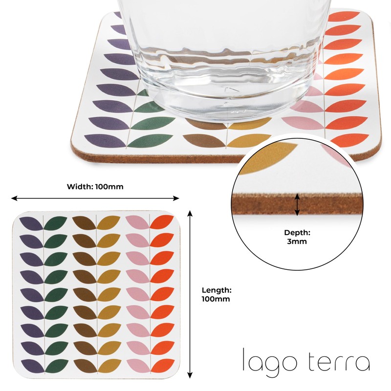 LAGO TERRA Set of 4 Leaf Print Drinks Coasters in