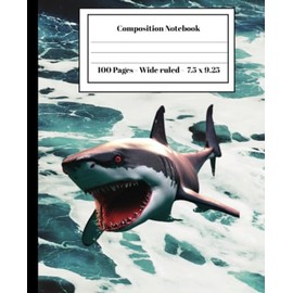 Shark Attach Composition Notebook: Shark Attack Notebook - Wide Ruled Book 7.5 x 9.25 100 Pages