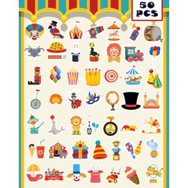 100pcs Circus Stickers Bulk Cute Cartoon Stickers Clown Sticker Waterproof Vinyl Stickers Scrapbooking Sticker for Water Bottle Laptop Circus Theme Party Decorations Teacher Students