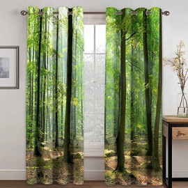 ANAZOZ Drapes Eyelet for Living Room,2 x 38W x 63H IN,Curtains for Windows Blackout 2Pack Trees and Sunshine Landscape Dining Room Curtain Green Brown