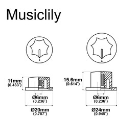 Musiclily Pro Imperial Inch J-Bass Knobs Set for USA Fender Jazz Bass Black (Set of 3)