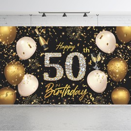 50th Happy Birthday Backdrop Banner,50th Anniversary Birthday Photo Booth Backdrop Banner for Men Women,50th Birthday Party Decorations, 50th Background Banner,Birthday Party Supplies,70.8 x 43.3 inch