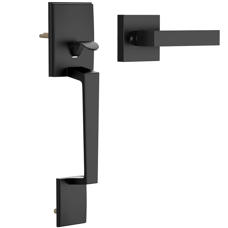 RAFECIEE Black Front Door Handle No Lock, Modern Exterior Door