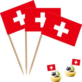 Switzerland Toothpick Flag Swiss Small Mini Cocktail Fruit Cupcakes Toppers Food Stick Flags Decorations,100 Pack