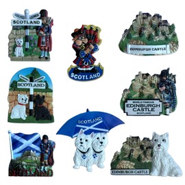 LILAJ Scottish Resin Fridge Magnets - Edinburgh Castle, Saltire Flag, Thistle, Nessie, Bagpipes Scottie & Westie Dog – Scotland Souvenir Gift Set - 6