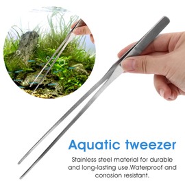 cobee Aquarium Tweezers Set with Flannel Bag 2pcs Stainless Steel Straight and Curved Tweezers Aquarium Terrarium Aquascape for Fish Tank Plant Aquascape Tools Feeding Tongs Fresh and Sea Water(27cm)