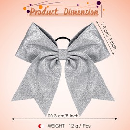 2 Packs Jumbo Cheerleading Bow 8 Inch Cheer Hair Bows Large Cheerleading Hair Bows with Ponytail Holder for Teen Girls Softball Cheerleader Outfit Uniform (Silver)
