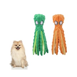 Esshogo 2 Stück Hunde-Quietschspielzeug Krake, Oktopus Weich Niedliches Tier Kauspielzeug, Shell Puzzle Spielzeug Bissfest Interaktives, Zubehör für Haustiere, Grün, Orange