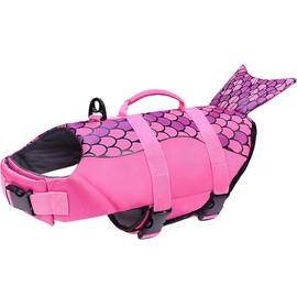 Izefia Dog Life Jacket Swimming Safety Coat Floatation Life Vest Life Saver with Handle Dog Life Jacket for Small Dog Puppy Large Dog Pink Mermaid M