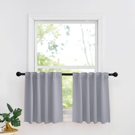 RYB HOME Small Window Curtains - Blackout Insualting Privacy Curtains for Kids Bedroom Kitchen Bathroom Basement Cafe Cabinet Tiers Curtains, 34 Width x 24 Length, 2 Panels, Silver Grey