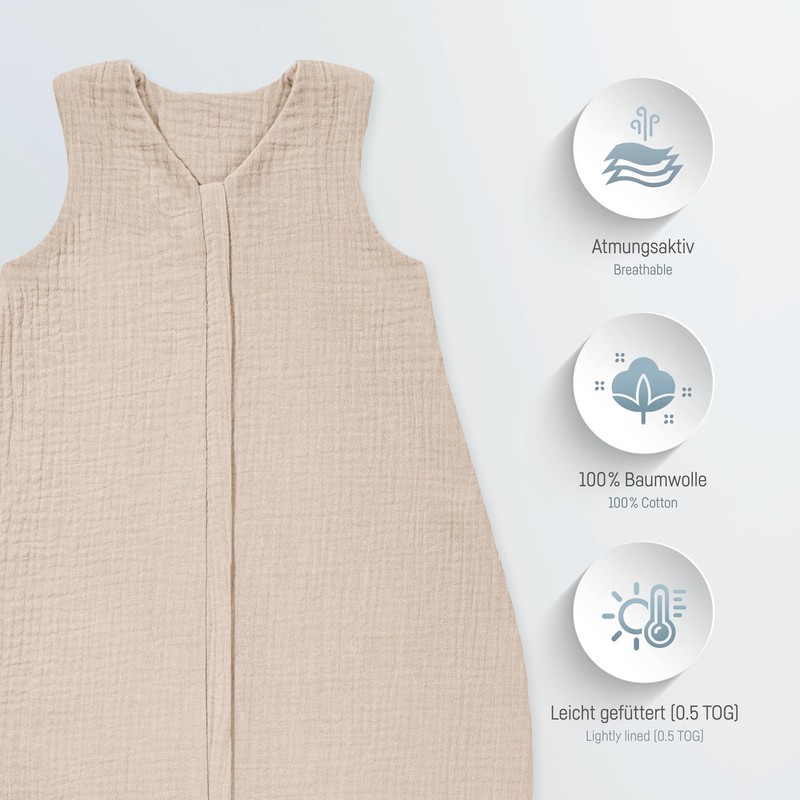 Julius Zöllner Muslin Summer Sleeping Bag, Sand, Size 70, Made