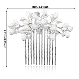2PCS Bride Wedding Bridal Hairpin Comb,Pearl Butterfly Leaves Hair Pins Accessories,Vintage Golden Leaf Hairpin,Bridal Hair Clips for Women and Girls (Gold+Silver)