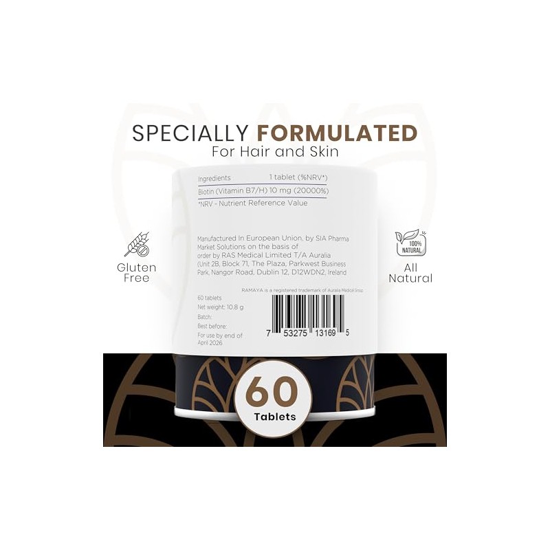 Biotin Hair Growth Supplement Vitamin B8 Minerals (2-Month Supply)