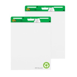 Post-it Easel Pad made with Recycled Paper, 25 in x 30 in, White, 30 Sheets/Pad, 2 Pads/Pack, Great for Virtual Teachers and Students (559RP)