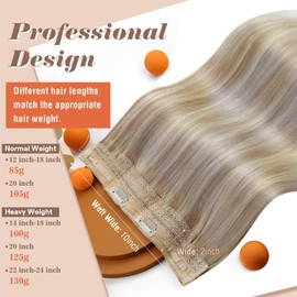 Sunny Hair Wire Hair Extensions Real Human Hair Fish Line Human Hair Extensions Invisible Wire Extensions Golden Blonde with Medium Blonde Highlights #16/22 18 Inch