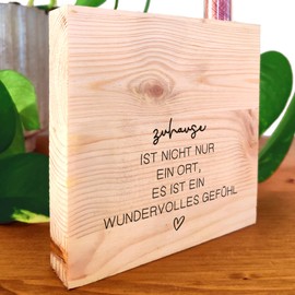 Willkommen Zuhause - Zuhause ist Holzbild 11x11x2cm zum Hinstellen auf's Regal/Sideboard mit Reagenzglas - Einzug Geschenk, Holzdeko, du und ich schaffen alles Bild, Schöne Sachen, Hygge Lifestyle