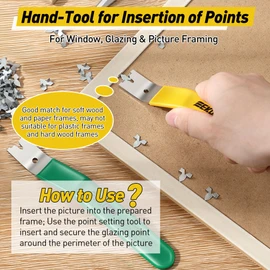 Feekoon Glazier Point Driver, Glazier Setting Tool with 100 Push Points, Glazing Push Point Driver Tool for Framing Glass Picture Cross Stitch(Yellow)