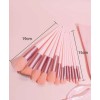 Set Brochas De Maquillaje 13 Pzs Profesional+bolsa Brocha Color Rosa