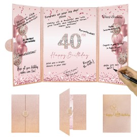 DARUNAXY Rose Gold 40th Birthday Party Decorations, Happy 40th Birthday Alternative Signature Guest Book for Women Pink Cheers to 40 Years Old Gifts 40 Birthday Signing Card Board Party Supplies