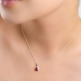 925 Sterling Silver and Garnet Necklace, January Birthstone Pendant, Bridesmaid Jewellery, Red Classic Teardrop Minimal Necklace