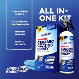 GLOMAX Home Ceramic Coating Spray Kit (16 oz) - Shine, Seal & Protect Stainless Steal, Glass, Kitchen & Bath Surfaces - Extremely Hydrophobic - Repels Stains & Grime - Includes 2 Micro Fiber Towels