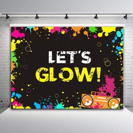 Fanghui Glow Neon Splatter Photography Backdrop Vinyl Glowing in The Dark Party Decoration Teens Let's Glow Birthday Banner Photo Background Supplies Photo Booth Studio Props 5x3ft