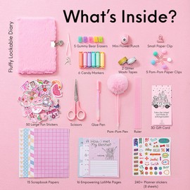 Happy LolliME Pink Journal Kit for Girls – 300+ Pieces! Lockable Fuzzy Diary, Markers, Stickers & Empowering Pages – Gift Box for Tweens & Teens – Creative Journaling Set