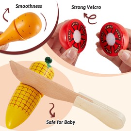 LINFUN KIDS Wooden Vegetables for Cutting Children's Kitchen Play Kitchen Accessories, Cutting Toy Bread Chicken Legs Food Toy Gift for Children from 3 4 5 Years