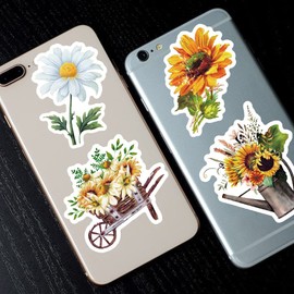 50 Packs Sunflower Stickers Water Bottles Laptop Phone Motorcycle Computer Guitar Skateboard Hydroflasks Sunflower Vinyl Sticker Waterproof Aesthetic Trendy Decals for Teens Girls Adults