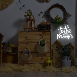 Looklight To The Moon Neon Sign Letters Led Signs White Neon Lights for Wall Decor Connectivity Light Up Moon Wedding Anniversary Home Birthday Decorations for Bedroom Gifts