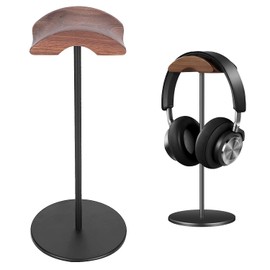 Jichenfang Headphone Stand with 6 cm Wide Headrest Walnut Headset Holder, Removable Headphone Holder with Non-Slip Heavy Base Headset Stand