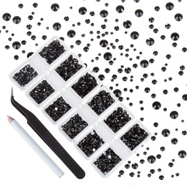 4200 Pieces Flat Back Black Nail Art Rhinestones for Nail Art Decorations, Round Crystal Gems Stickers for Clothes and Craft, 1.5 mm - 4.8 mm, 6 Sizes
