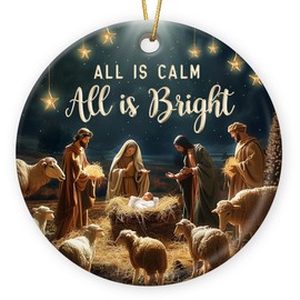 Gift Glow Nativity Ornaments for Christmas Tree - Religious Gifts for Men, Women, Christian Gift Ideas, Ceramic Christian Ornament 2024, Nativity Scene Christmas Decor, Christmas Keepsake